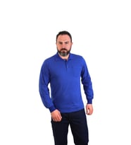 ESER - Polo Yaka Uzun Kol Penye İş Tişörtü - Cepli - Saks Mavi