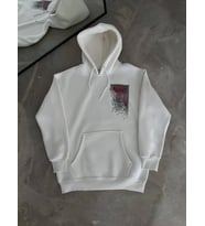Uzun Kol Kapşonlu Ön Ve Arka Baskılı SweatShirt - Beyaz