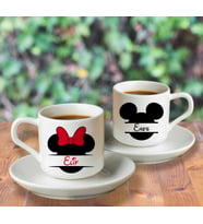 Minnie & Mickey Mause Baskılı İkili Türk Kahvesi Fincanı Kişiye Özel
