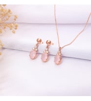 925 Ayar Gümüş Gül Kuvars Kolye Küpe Set