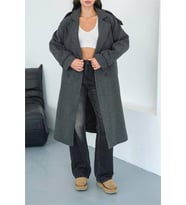 Neşeli butik kadın omuz detaylı antrasit kaşe kaban NBMYLK34