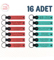 Nar Çiçeği & Turkuaz, 16’lı Set, İsim Yazılı Deri Hediyelik, Nişan Törenine Katılanlara Özel Hediye