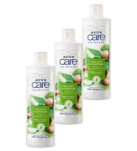 Avon Care Aloe Vera ve Makademya Fındığı Yağı Şampuan ve Saç Bakım Kremi 700 Ml. Üçlü Set