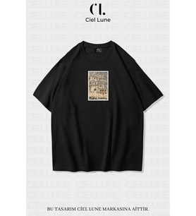 Unisex Kadın Erkek Myra Adalia Baskılı Özel Tasarım Oversize T-shirt (Siyah)