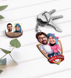BK Gift Kişiye Özel İsimli Sevgililer Karikatürlü Ahşap Anahtarlık-58