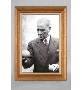 Altın Varaklı Çerçeveli Paspartulu Atatürk Tablo a27 (Gold)