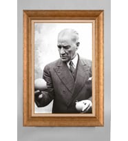 Altın Varaklı Çerçeveli Paspartulu Atatürk Tablo a27 (Gold)