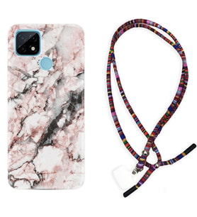 Realme C11 C21 C21Y C25Y C11 2021 Kılıf Boyun Asklı Rasta Silikon Colorfull Marble 2 1389