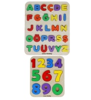 Alfabe ve Rakam Puzzle İkili Set - Ahşap Tabanlı ve PLA Harf/Rakamlar Eğitici Oyuncak