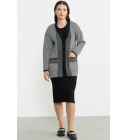 Oversize Cepli Petek Motifli Triko Ceket - Siyah