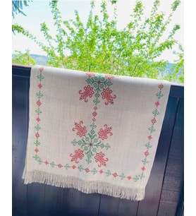 Kilim Desen Kanaviçe Takım, Masa Örtüsü, Ranır (Krem)