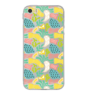 Apple iPhone 5 Uyumlu Kamera Korumalı Tıpalı Kapak Memphis Desen Tasarımlı Şeffaf Kılıf