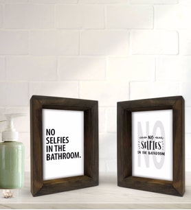Bk Gift Banyo Dekoratif 2'li Doğal Masif Ahşap Çerçeve 15x20cm-2 (Beyaz)