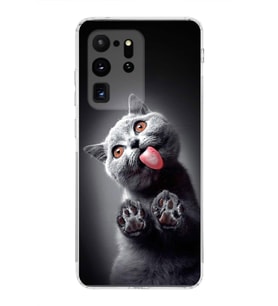 PrintiFy Samsung Galaxy S20 Ultra ile Uyumlu 1mm Slim Fit Kedi 2 050c Baskılı Şeffaf  Kılıf