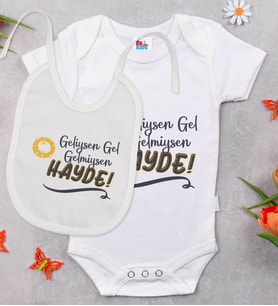 BK Kids Geliysen Gel Tasarımlı Beyaz Bebek Body Zıbın ve Mama Önlüğü Hediye Seti-1