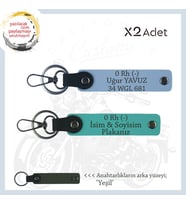 Yolların Sürücülerine İsim Plaka ve 0 Rh (-) Kan Grubu Yazılı x2 Deri Anahtarlık, K Turkuaz-Mavi-Ysl (Çok Renkli)