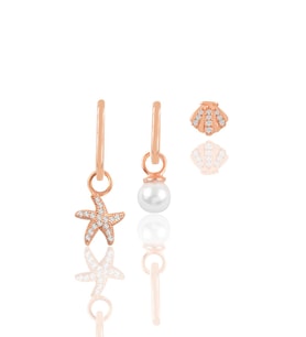 Gümüş rose inci ve zirkon taşlı deniz kombin üçlü küpe seti SGTL11636ROSE