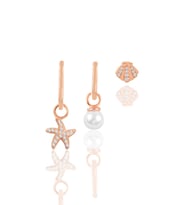 Gümüş rose inci ve zirkon taşlı deniz kombin üçlü küpe seti SGTL11636ROSE