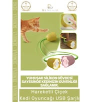 #KediOyuncağı USB Şarjlı İnteraktif Sallanan Kuyruklu Silikon Gövdeli Eğitici Hareketli Çiçek Kedi O