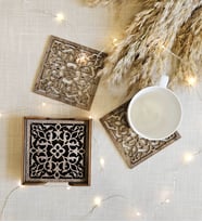 LeradLazerArt  6'lı Lazer Kesim Boyalı Ahşap Bardak Altlığı Seti. 12x12 cm. Ev ve iş yeri dekorasyonu
