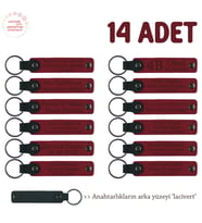 Üniversite Günü Ekibine Teşekkür Hediyesi, 14'lü Set, Öğrenci İsimli Deri Anahtarlık, Kırmızı & Laci