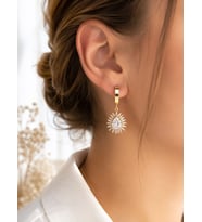 CM Jewelry Zirkon Taşlı Damla Sallantılı Gold Çelik Küpe