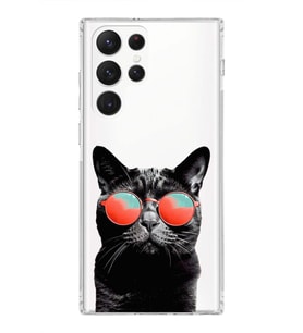 PrintiFy Samsung Galaxy S21 Ultra ile Uyumlu Kedi 3 Kamera Korumalı Şeffaf Kılıf
