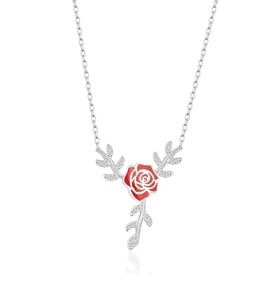 Saklı Takı 925 Ayar Gümüş Dalda ki Gül Kolye (Gümüş)