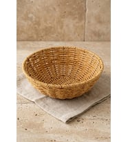 Yıkanabilir Rattan Yuvarlak Ekmek Sepeti 20.5 cm - Metal İskeletli Hasır Banyo Ve Mutfak Sepeti