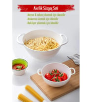 Akrilik Beyaz 2 Li Süzgeç Seti ( Makarna & Pirinç Süzgeci )