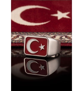 Ay Yıldızlı - Ay Yıldız 925 Ayar Gümüş Erkek Yüzük Mineli 902756