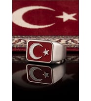 Ay Yıldızlı - Ay Yıldız 925 Ayar Gümüş Erkek Yüzük Mineli 902756