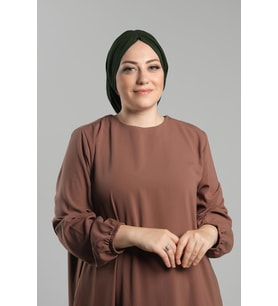 Haki Pratik Hazır Geçmeli Tesettür Bone Sandy Büzgülü Salaş 2119_09