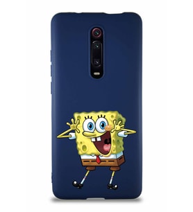 Xiaomi Mi 9T Pro Soft Premier Kapak Sünger Bob Tasarımlı Silikon Kılıf - Lacivert (Şeffaf)