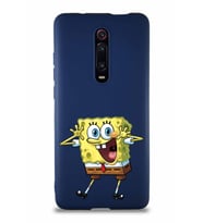 Xiaomi Mi 9T Pro Soft Premier Kapak Sünger Bob Tasarımlı Silikon Kılıf - Lacivert (Şeffaf)