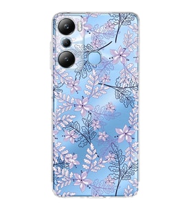 PrintiFy İnfinix Hot 20i Uyumlu Kamera Korumalı Floral Lila Tasarımlı Şeffaf Silikon Kılıf