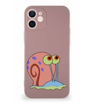 Apple iPhone 12 Soft Premier Kapak Salyangoz Gary Tasarımlı Silikon Kılıf - Pudra (Şeffaf)