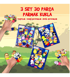 3 Set - 30 Parça Tox Taşıtlar, Evcil ve Vahşi Hayvanlar Parmak Kukla T181 T771 T781