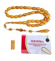 1 Tonluk Tesbihten Yapılma Sertifikalı Sıkma Kehribar Tesbih Lt1430 (Sarı)
