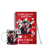 Sevgililer Gününe Özel Ahşap Defter Kalem & Kupa Hediye Seti