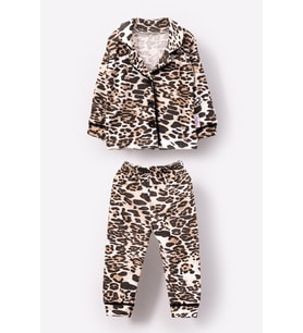 Leopar Desenli Kız Bebek Çocuk Alt Üst 2'li Pijama Takım-Çok Renkli