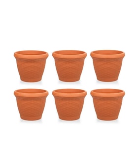 Omnipazar SO-HS05 Plastik Hasır Desenli Saksı 25 lt Kiremit 6 Adet