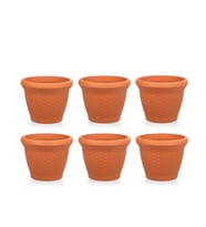 Omnipazar SO-HS05 Plastik Hasır Desenli Saksı 25 lt Kiremit 6 Adet