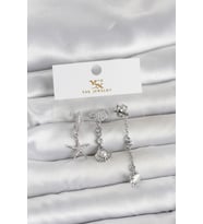 Pirinç Gümüş Renk Zirkon Taşlı Deniz Temalı 3'lü Kadın Küpe 5886 - SSSSSS6897-4596