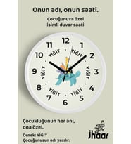 İsme Özel Sevimli Hayvanlar Çocuk Odası Duvar Saati Orta Boy 30 cm Beyaz Camlı Sessiz