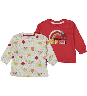 Unisex Ekru Kırmızı Elma Güneş Baskılı 2'li Body Set