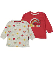 Unisex Ekru Kırmızı Elma Güneş Baskılı 2'li Body Set