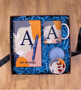 Kişiye Özel Ahşap Kapaklı Defter , Kupa, Tükenmez Kalem, Metal Kokulu Mum