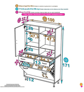 Eliusta Mira Dolap 6 Bölme Çok Fonksiyonlu Banyo Dolabı 100 cm Beyaz Sepetli Dolap 100x171x32,5 cm Organizer