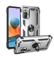 Xiaomi Redmi Note 10 Pro Kılıf Metal Solid Yüzüklü Standlı Military Ring SRS (Gümüş)